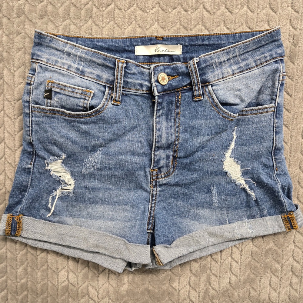 KanCan Los Angeles Distressed Medium Wash Cuffed Denim Shorts KC6036M Size 25/3
